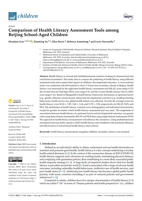 Pdf Comparison Of Health Literacy Assessment Tools Among Beijing