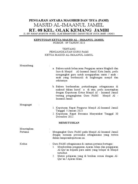 Surat Keputusan Ketua Masjid Pami Pdf