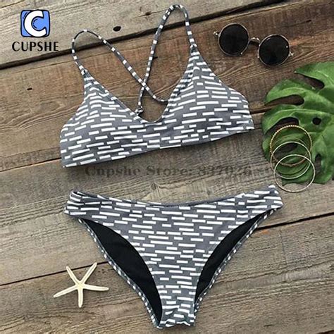 Cupshe Women Printing Cross Back Bikini Set Women Summer Sexy Swimsuit