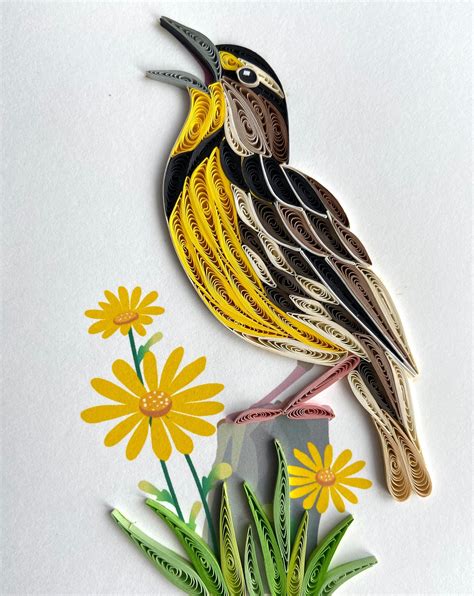 Meadowlark Bird Quilling Card Art Paper Greeting Card Etsy