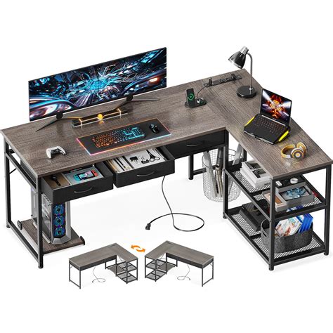 AODK 61 Inch L Shaped Computer Desk With Drawers Corner Desk With