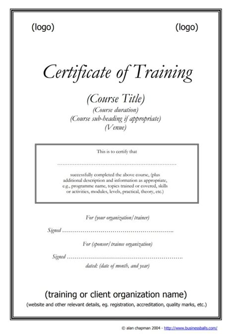 Training Certificate Template Free Word Templates