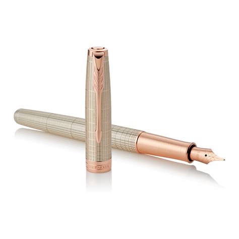 Parker Sonnet Fountain Pen - Chiselled Silver Pink Gold Trim with Solid ...