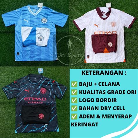 Jual Setelan Jersey M A N C H E S T E R City Home Away 3rd 2023 2024