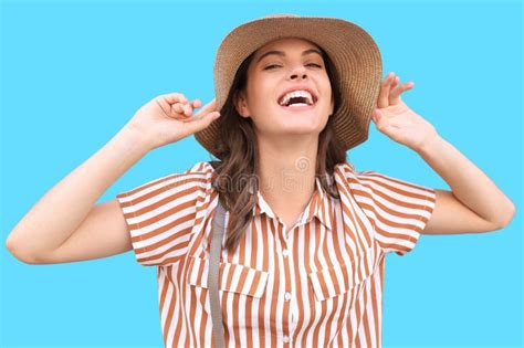 Beautiful Smiling Brunette Model Dressed In Summer Hipster Clothes On