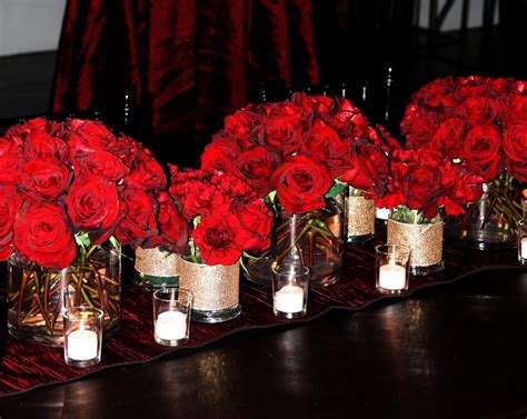 Tall Red Rose Wedding Centerpieces Bold Red Rose Centerpieces Decorated The Reception Tables