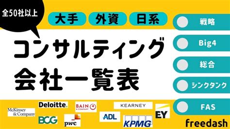 コンサルティングファーム比較一覧表（大手外資・日系企業50社以上） フリーダッシュ