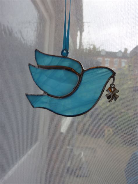 Stained glass blue bird Dove suncatcher.