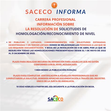 CARRERA PROFESIONAL LISTADOS DEFINITIVOS RECONOCIMIENTO NIVELES SACECO