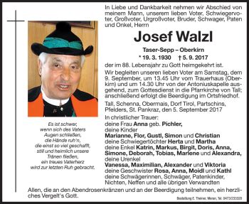 Traueranzeigen Von Josef Walzl Trauer Bz