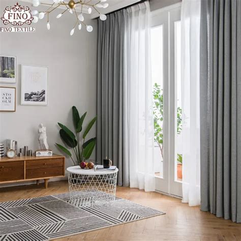 FINO Nordic Gray Solid Curtain Fabrics For Living Room Modern Window Treatments Drapes Curtains ...