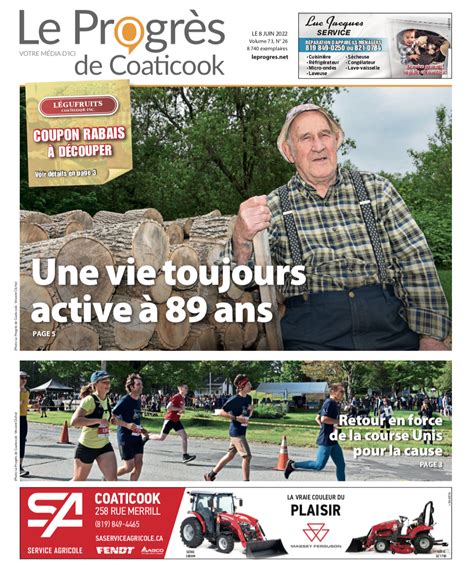 La Une du Progrès de Coaticook du 8 juin 2022 Le Progrès de Coaticook