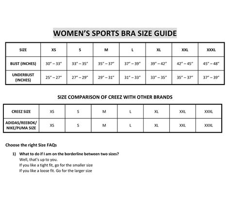 Sports Bra Size Chart – CREEZ