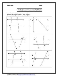 Parallel Lines and Transversal Wroksheet Worksheet for 10th Grade ...