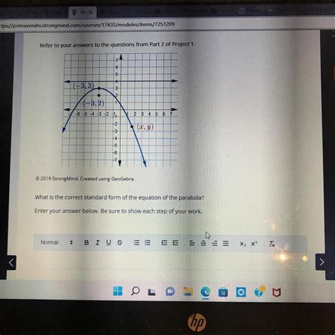 Free Help This Is For Geometry B Project Parabolas Part Brainly