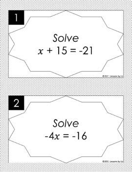 Solving One Step Equation Task Cards By Lessons By Liz TpT