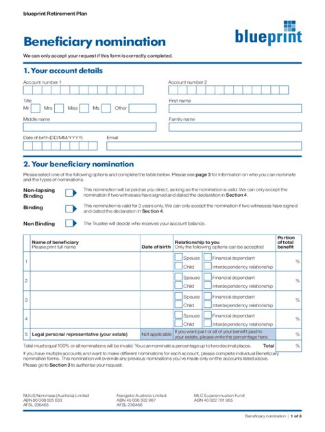 Fillable Online Blueprint Beneficiary Nomination Use Form To Make A