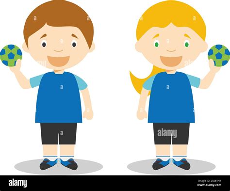 Sports Vector Illustrations Handball Male And Female Cartoon