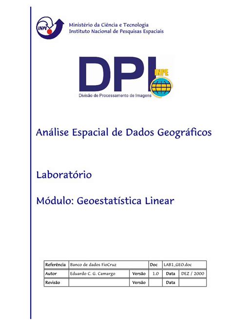 PDF Análise Espacial de Dados Geográficos Laboratório Módulo