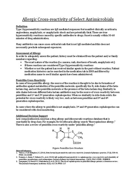 Allergic Cross Reactivity Of Select Antimicrobials Figure Penicillin Core Structure Pdf