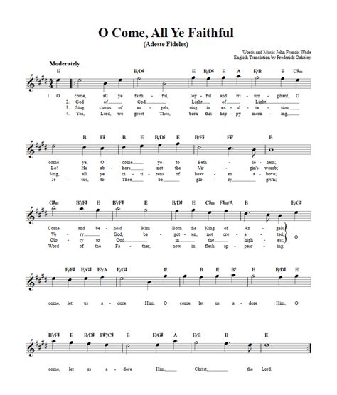 O Come All Ye Faithful Chords Lyrics And Sheet Music For E Flat