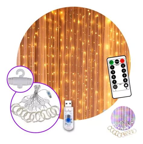 Cortina Led 300 Luces 10 Tiras Usb Control Efectos 3x3m Color De Las