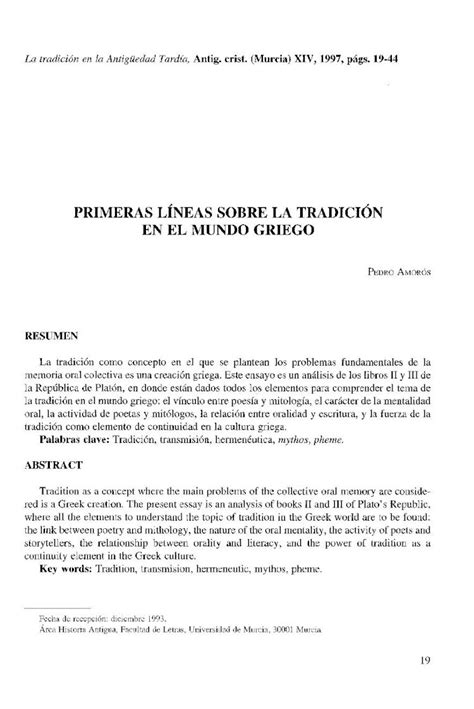 Pdf Primeras L Neas Sobre La Tradici N En El Mundo Griego En El