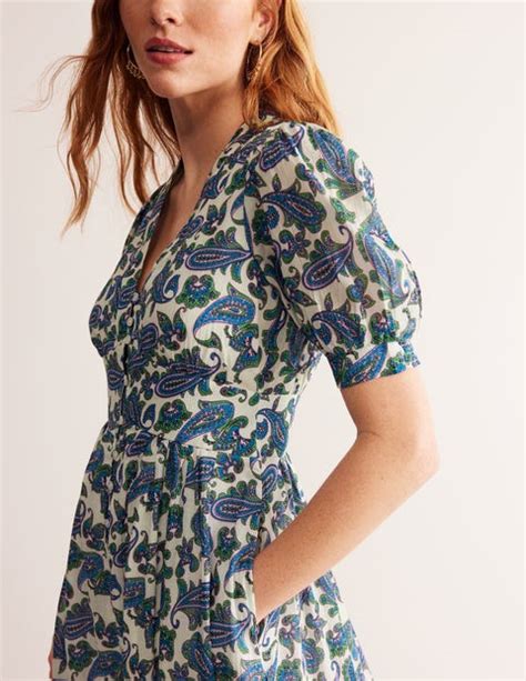 Elsa Crinkle Midi Tea Dress Surf The Web Paisley Wave Boden Us