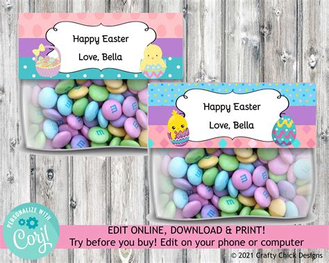 Editable Easter Treat Bag Topper Printable Easter Favor Bag Topper