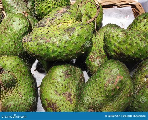 Close Up Photo Of Green Soursop Fruit In A Basket Stock Image Image