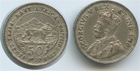 Britisch Ostafrika East Africa British 50 Cents Silber 1922 G11861