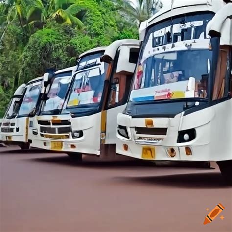 Long Row Of White Tourist Buses In Kerala On Craiyon