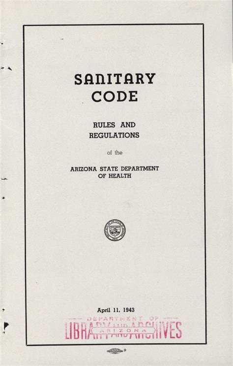 Sanitary Code 1943 Arizona Memory Project