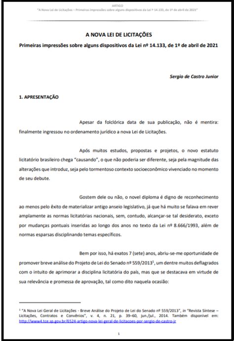 A Nova Lei de Licitações Primeiras impressões sobre alguns