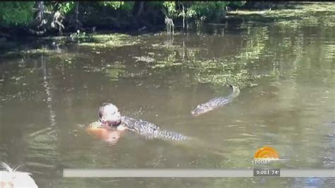 Swamp Tour Guide Feeds Alligator With Mouth