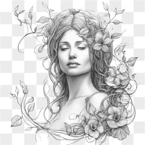 Descarga Dibujo Art Stico En Blanco Y Negro De Mujer Con Flores