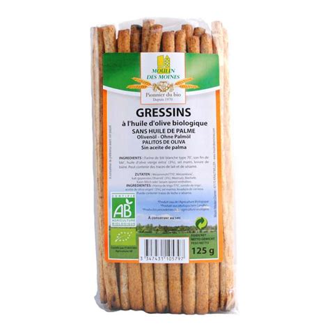 Gressins à l huile d olive vierge BIO Moulin des Moines 125 g La