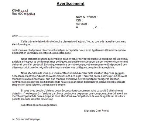 Exemple De Lettre De Contestation Dun Avertissement Au Travail Le