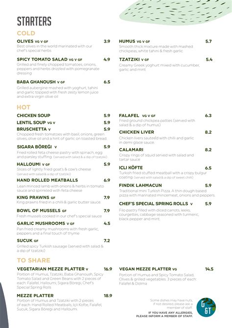 Menu — Olive And Thyme