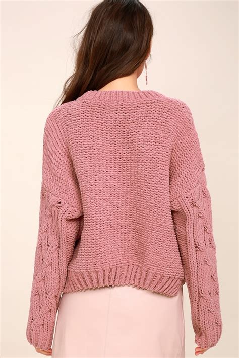 Joa Pink Cable Knit Sweater Cable Knit Chenille Sweater