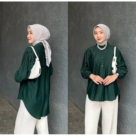 Jual Laura Blouse Atasan Wanita Bahan Polo Linen Ful Kancing Shopee