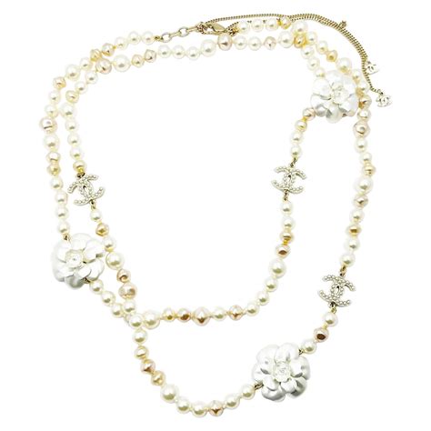 Chanel White Camellia Pearl Long Necklace At Stdibs