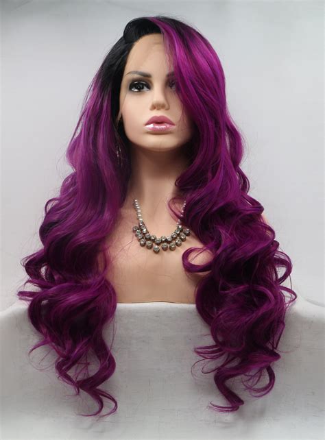 22 Lace Front Deep Purple Wavy Long Wigs Super X Studio