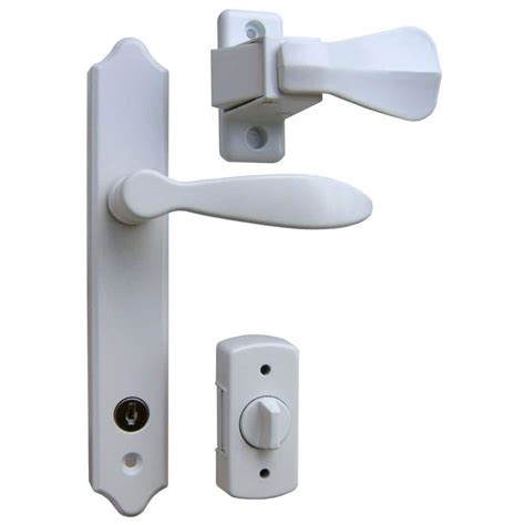 Ideal Security Deluxe White Storm Door Handle Set With Deadbolt Sk1215w The Home Depot