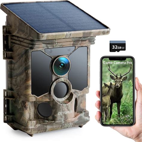 Ceyomur Solar Wildlife Camera 4k 30fps Wifi Bluetooth 40mp Trail