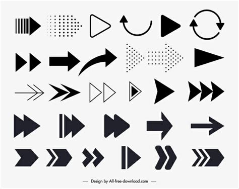 Arrows Signs Templates Black White Flat Shapes Sketch Vectors Graphic