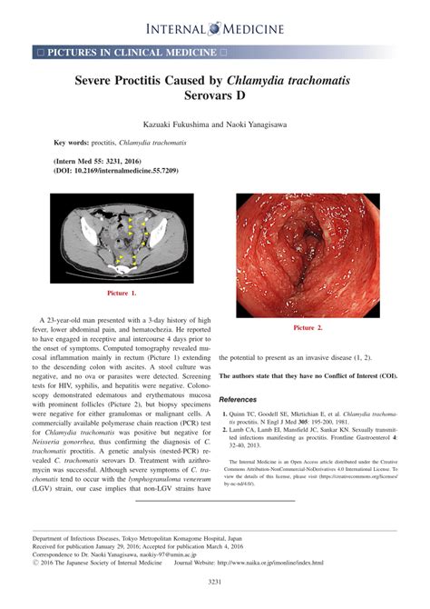 Pdf Severe Proctitis Caused By Chlamydia Trachomatis Serovars D