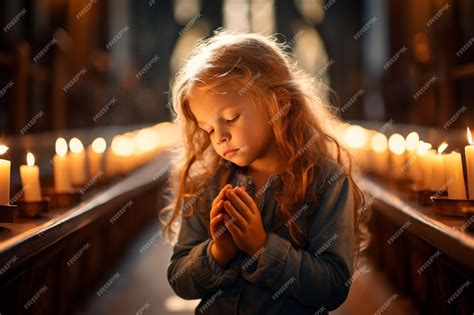 Premium AI Image | Beautiful Christian child praying in church HD