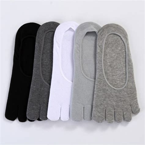 5 Pairs Mens Invisible Non Slip Boat Socks Solid Cotton Five Finger Socks Man Summer Thin Short