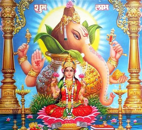 Lakshmi And Kalasa Ganesh 1970’s Indian Calendar Print Via Ebay Oldbollywoodposters Hindu